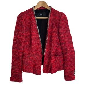 Zara Red Blazer Fantasy Boucle Red metal embellished blazer size large RARE